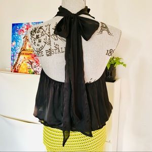 Backless High Neck Sheer Black Halter Top